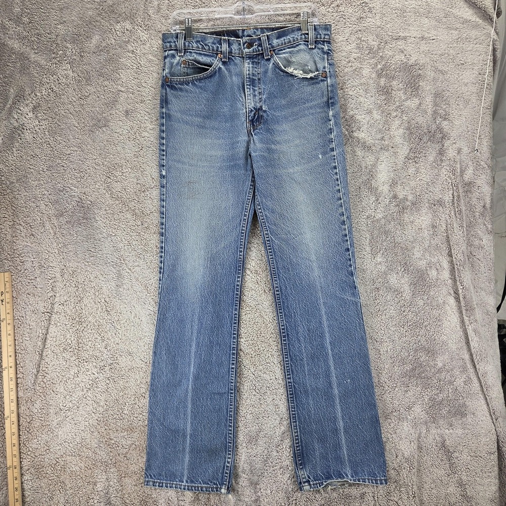 Vintage Levis 517 Jeans Mens Blue Bootcut Distressed Made USA Zip Fly Fits 31x32